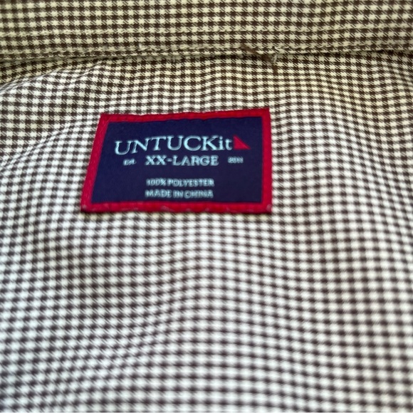 UNTUCKit Men's Taupe Brown Checkered Button Down Shirt Size XXL - Picture 4 of 8